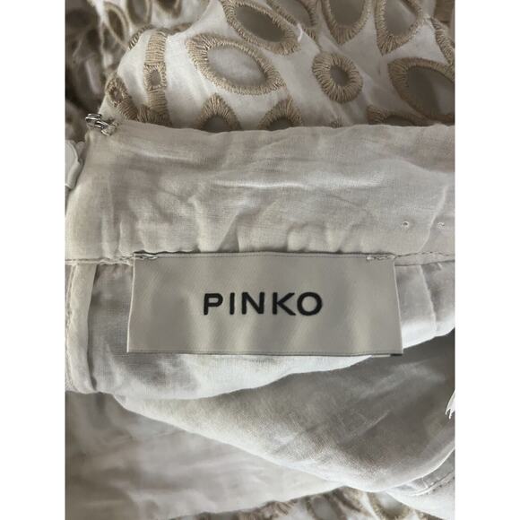 PINKO Size 6 White Tan Eyelet Embroidered Long Maxi Skirt Scalloped Hem - Picture 11 of 15